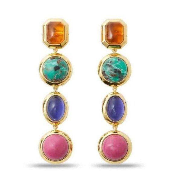 New! $225 Lele Sadoughi Bezel Jewel Linear Earrings Bezel Jewel Linear Earrings - Picture 1 of 12